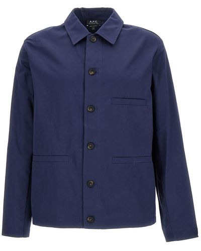 A.P.C. Dark Jacket-Shirt With Front Pocket - Blue