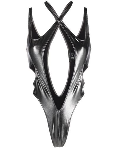 Mugler Women Metalic Lycra Cut-out Swimwear - Black