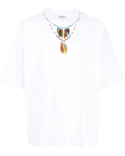 Marcelo Burlon County Of Milan Feathers Necklace Over Tee Clothing - White