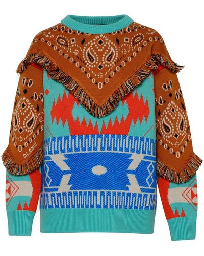 Alanui Icon Bandana Color Wool Sweater - Blue