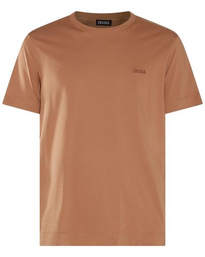 ZEGNA Camel Brown Cotton T-shirt