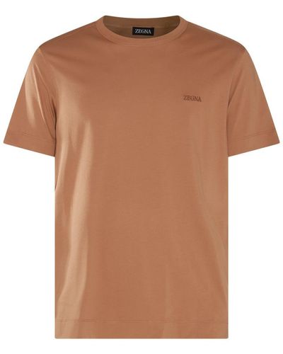 Zegna Camel Brown Cotton T-shirt