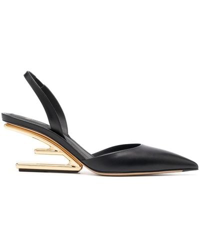Fendi First Leather Slingback Court Shoes - Black
