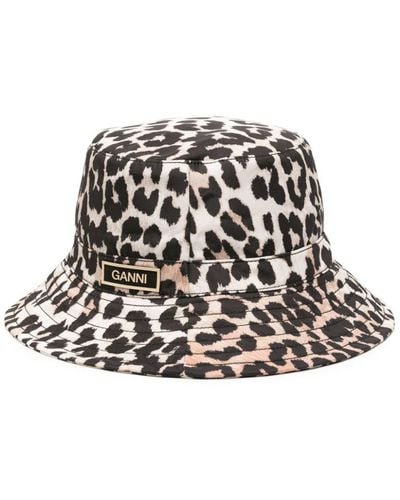 Ganni Leopard Print Bucket Hat - Black