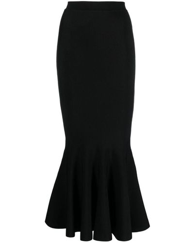 Balmain Flared Knitted Midi Skirt - Black