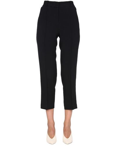 Michael Kors Cropped Trousers With Logo Button - Black