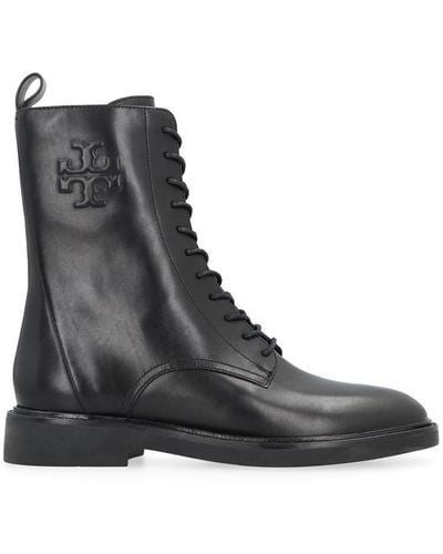 Tory Burch Leather Lace-up Boots - Black