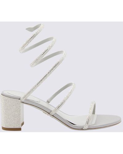 Rene Caovilla Silver Crystal Leather Cleo Sandals - White