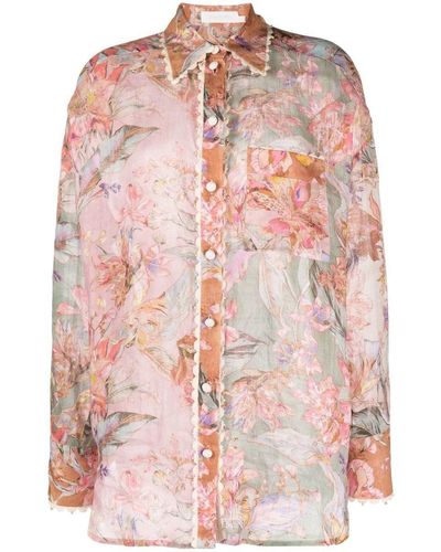 Zimmermann Floral-print Long-sleeved Shirt - Pink