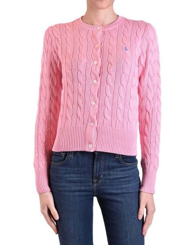 Polo Ralph Lauren Cotton Cardigan With Embroidered Logo - Pink