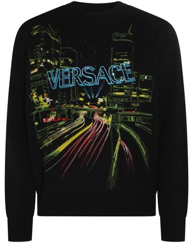 Versace Virgin Wool City Lights Sweater - Black