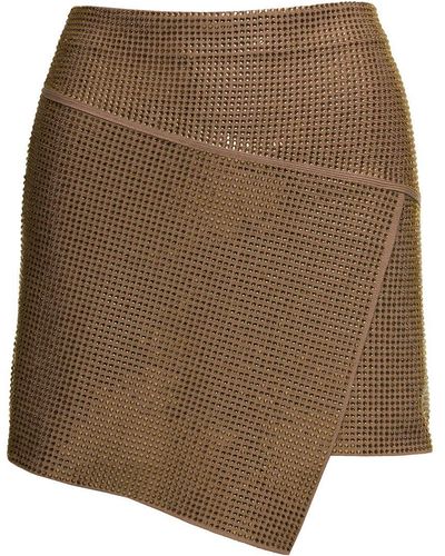 ANDREADAMO Full Strass A-Line Panels Mini Skirt - Brown