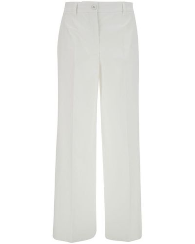 Dolce & Gabbana White Palazzo Trousers With Logo Detail In Stretch Cotton Woman
