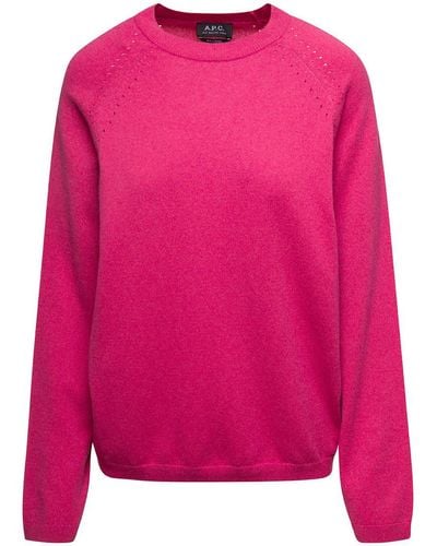 A.P.C. 'rosanna' Fuchsia Crewneck Jumper With Perforated Details In Cotton And Cashmere Woman - Pink