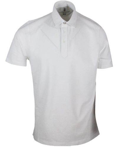 Brunello Cucinelli 3-button Short-sleeved Polo Shirt With Shirt Collar In Melange Cotton Piqué - Gray