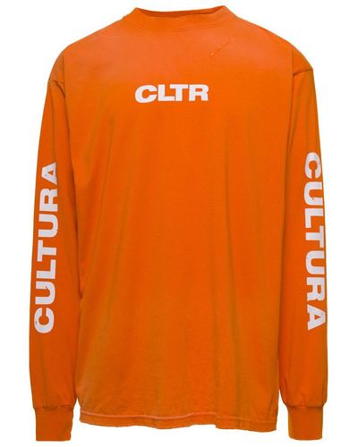 Cultura Crewneck Sweatshirt With Contrasting Cltr Print - Orange