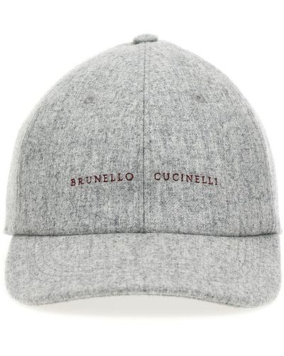 Brunello Cucinelli Logo Embroidery Cap Hats - Gray