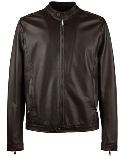 Tagliatore Dark Lambskin Leather Jacket - Black