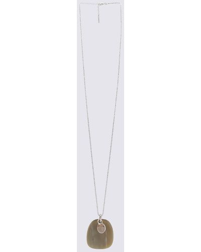 Brunello Cucinelli Silver Metal Marble Necklace - White