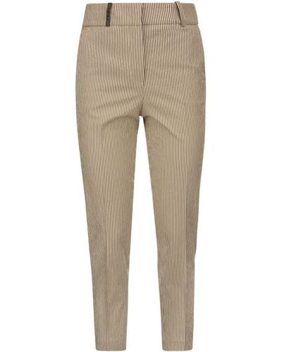 Peserico Techno Pants In Pinstripe Stretch Cotton - Natural