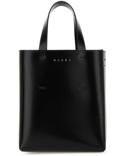 Marni Raffia Logo Tote Bag - Black