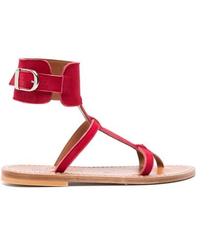 K. Jacques Caravelle Leather Flat Sandals - Red