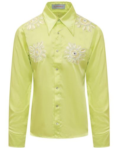 Bluemarble Shirt With Embroidery - Yellow