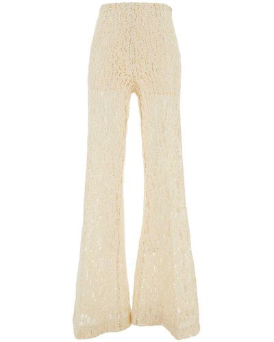 Twin Set Cream White High-waisted Pants In Lace Woman - Natural