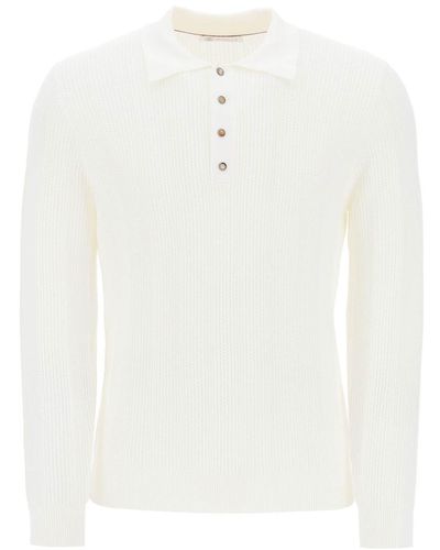 Brunello Cucinelli Long Sleeved Knitted Polo Shirt - White