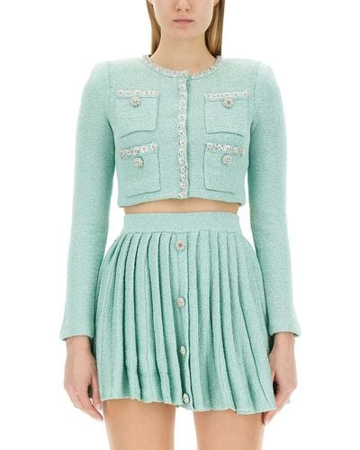 Self-Portrait Sequined Knit Cardigan - Green