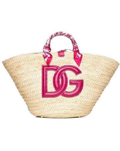 Dolce & Gabbana Kendra Large Straw Tote Bag - Pink