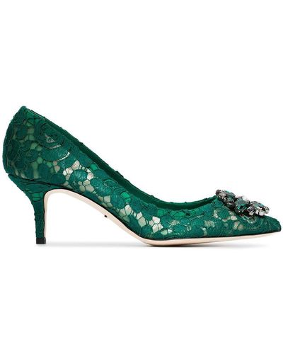 Dolce & Gabbana Lace Rainbow Court Shoes With Brooch Detailing - Green