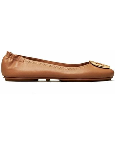 Tory Burch Minnie Travel Ballet With Metal Logo Shoes - Brown