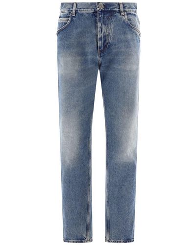 Balmain Jeans With Logo Embroidery - Blue