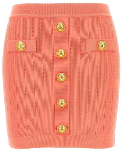 Balmain Logo Button Knit Skirt Skirts - Pink