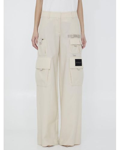 OFF-WHITE C/O VIRGIL ABLOH Women's Camel Leather Tapered Cargo Pants  Size 46 IT