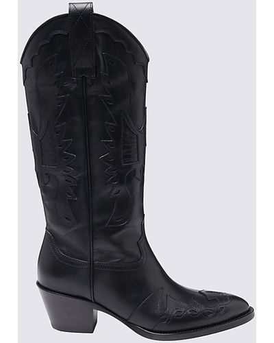 Buttero Black Leather Cowboy Boots