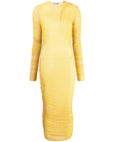 Mugler Long-sleeved Mesh Dress With Star Print - Yellow