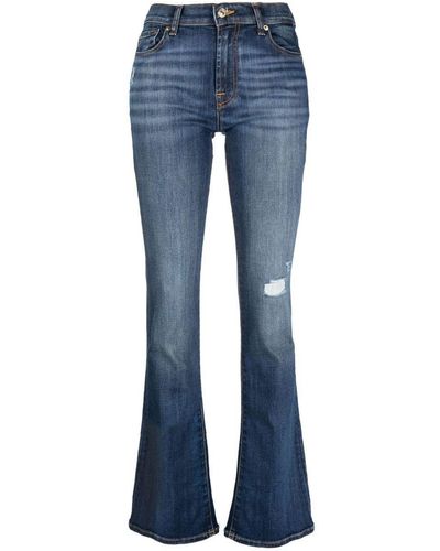7 For All Mankind Mid-rise Straight-leg Ripped Jeans - Blue