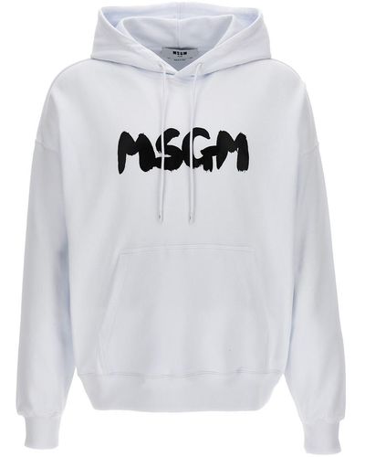 MSGM Logo Print Hoodie Sweatshirt - Gray