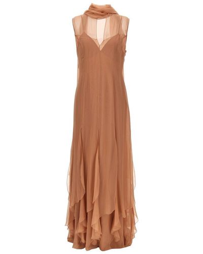 Alberta Ferretti Long Chiffon Dress - Brown