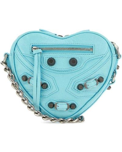 Balenciaga Light Blue Leather Le Cagole Heart Mini Crossbody Bag
