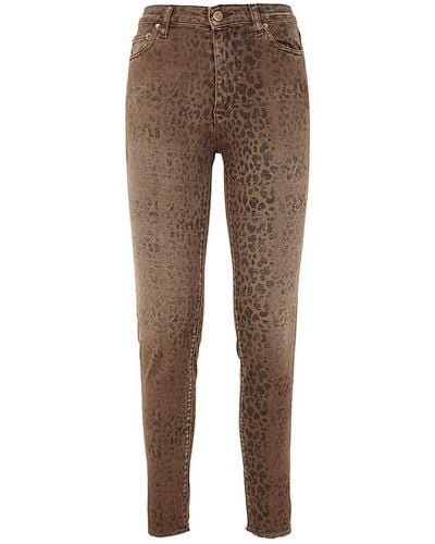 Golden Goose Golden W`S Skinny Faded Leopard Print Stretch Denim - Brown