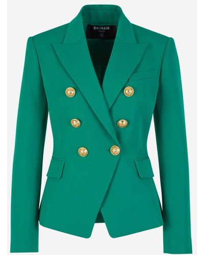 Balmain Buttons Wool Blazer - Green