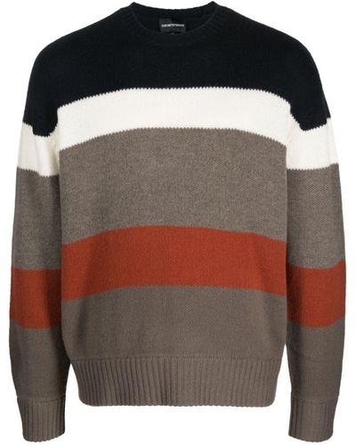 Emporio Armani Striped Wool Sweater - Black