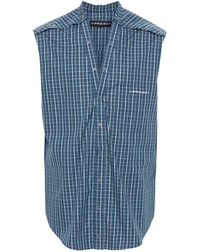 Y. Project Sleeveless Shirt With Check Pattern - Blue