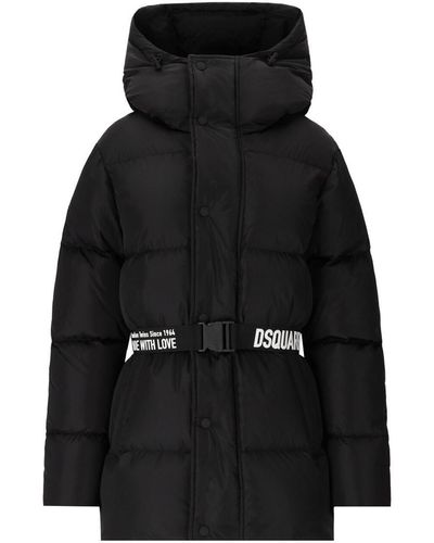 DSquared² Puff Black Hooded Puffer With Belt