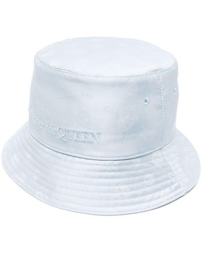 Alexander McQueen Light Bucket Hat With Skull Pattern - White