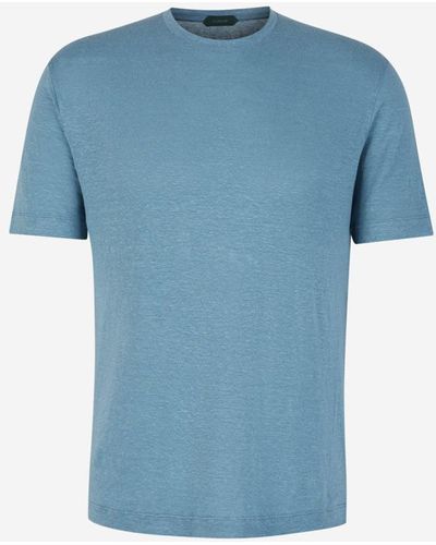 Zanone Flowing Linen T-Shirt - Blue