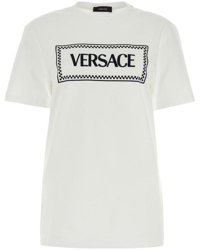 Versace Logo Printed Cotton T Shirt - Gray